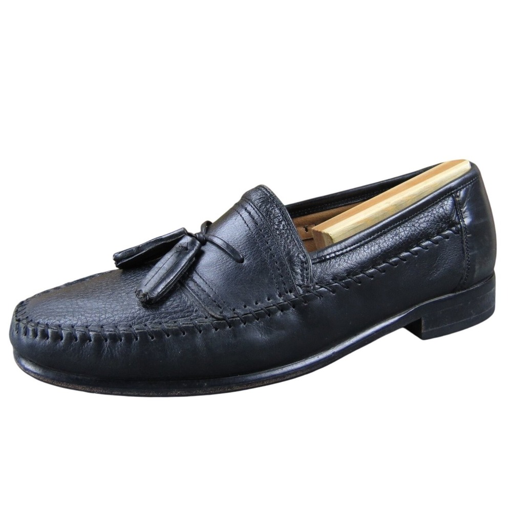 Brass Boot Men's Casual Loafers Black Size 9.5 Leather Tassel‎ Slip-On